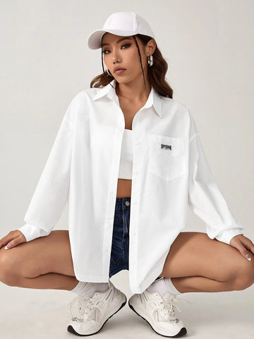 EZwear Letter Graphic Drop Shoulder Shirt