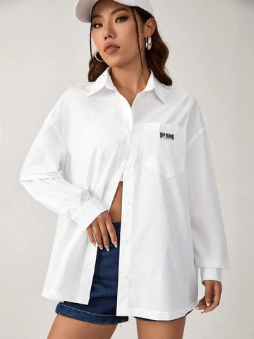 EZwear Letter Graphic Drop Shoulder Shirt
