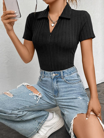 Solid Ribbed Knit Bodysuit