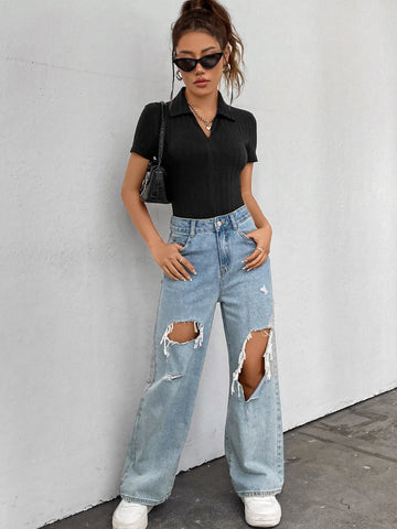 Solid Ribbed Knit Bodysuit