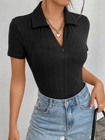 Solid Ribbed Knit Bodysuit