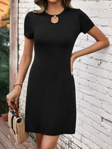 EMERY ROSE Solid Keyhole Neckline Dress