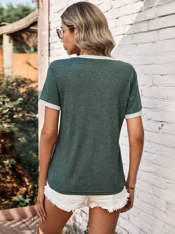 Floral Print Contrast Binding Tee