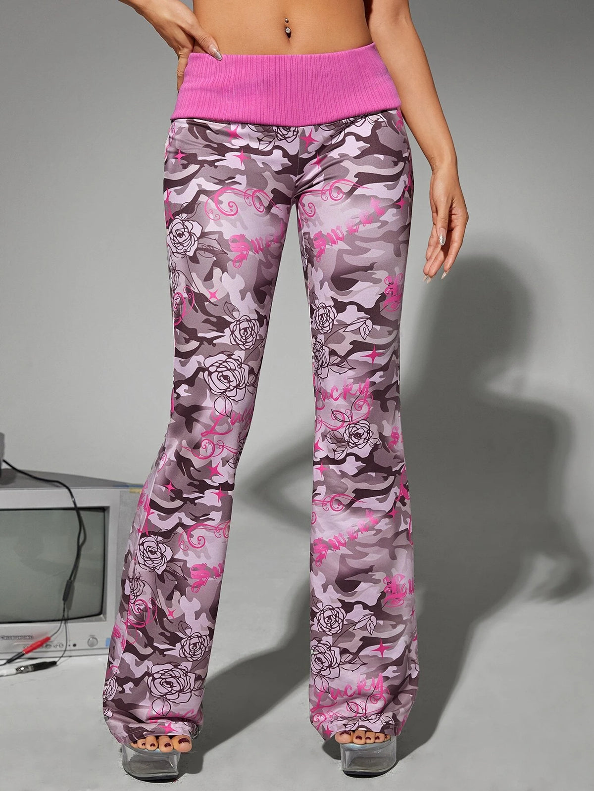 Camo Print Flare Leg Pants