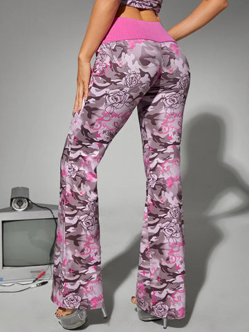 Camo Print Flare Leg Pants