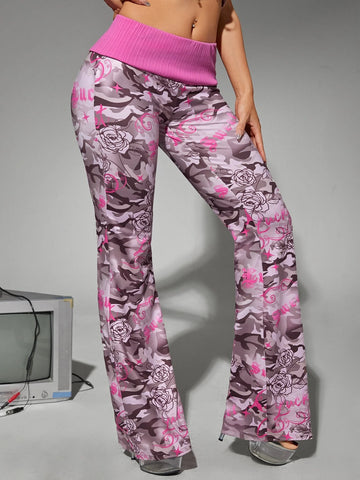 Camo Print Flare Leg Pants