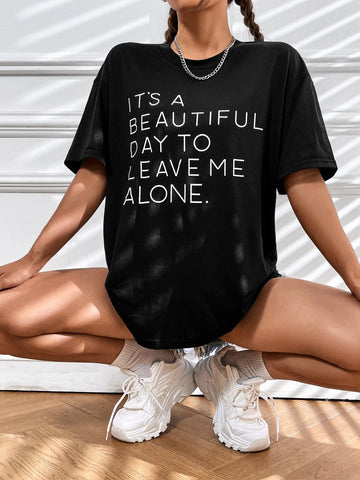 EZwear Slogan Graphic Drop Shoulder Tee