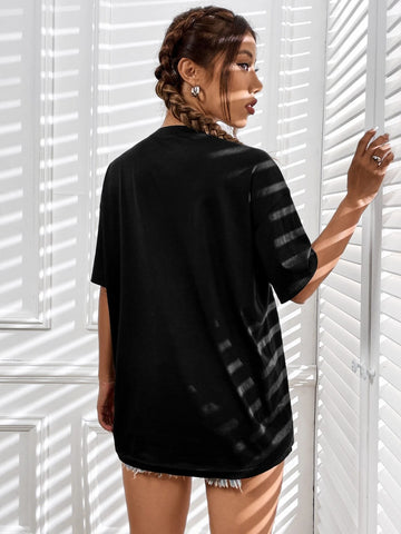 EZwear Slogan Graphic Drop Shoulder Tee