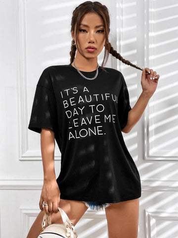 EZwear Slogan Graphic Drop Shoulder Tee
