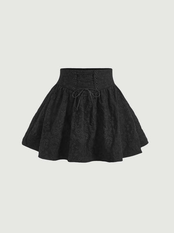 MOD Jacquard Lace Up Front Flare Skirt