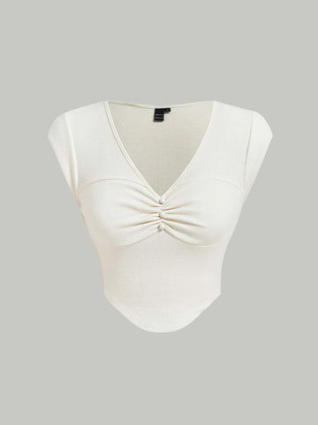 Solid Ruched Front Tee