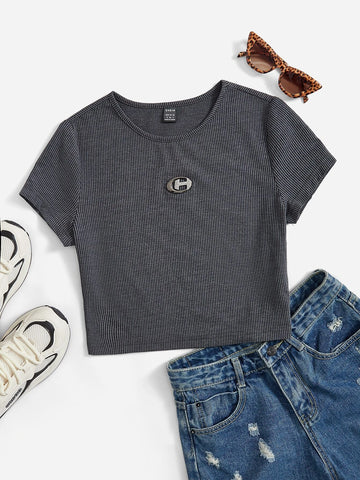 EZwear Ribbed Knit Crop Tee