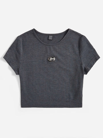 EZwear Ribbed Knit Crop Tee