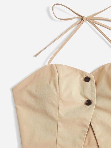 EZwear Button Front Halter Top & Pleated Skirt