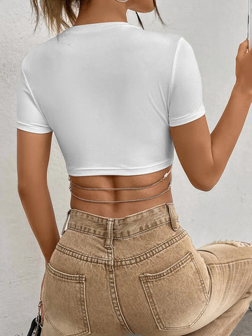 EZwear Chain Detail Crop Tee