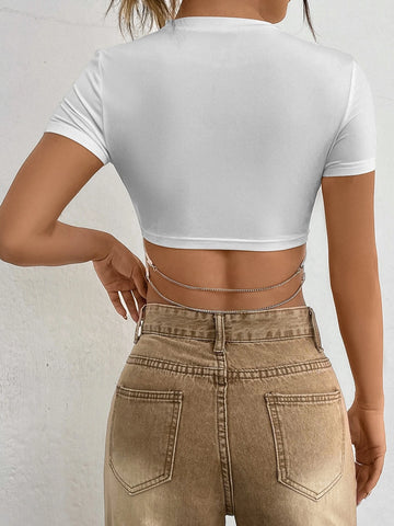 EZwear Chain Detail Crop Tee