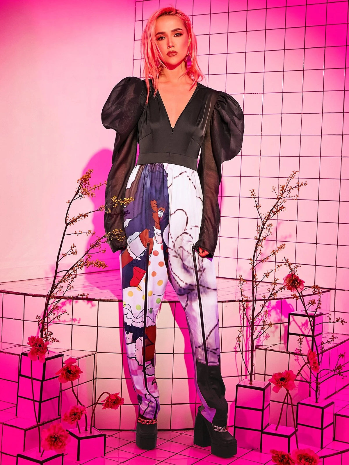 Figure Graphic Gigot Sleeve Jumpsuit