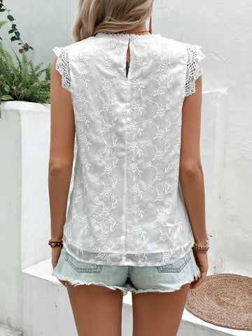 Contrast Lace Keyhole Back Sleeveless Blouse