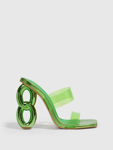 CUCCOO Trending Double Strap Sculptural Heeled Mule Sandals