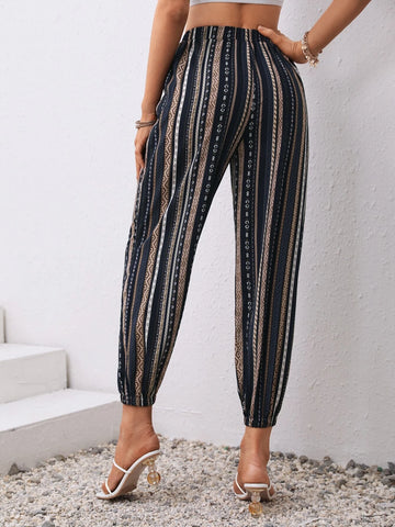 VCAY Geo Print Tie Front Carrot Pants