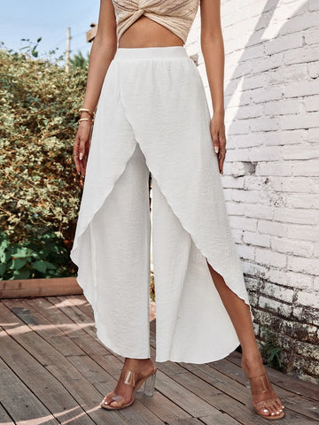 EMERY ROSE Solid Tulip Hem Wide Leg Pants