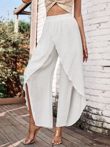 EMERY ROSE Solid Tulip Hem Wide Leg Pants