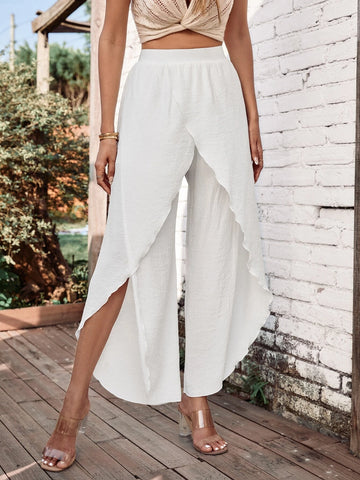 EMERY ROSE Solid Tulip Hem Wide Leg Pants