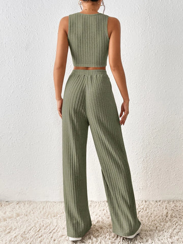 Solid Crop Tank Top & Wide Leg Pants