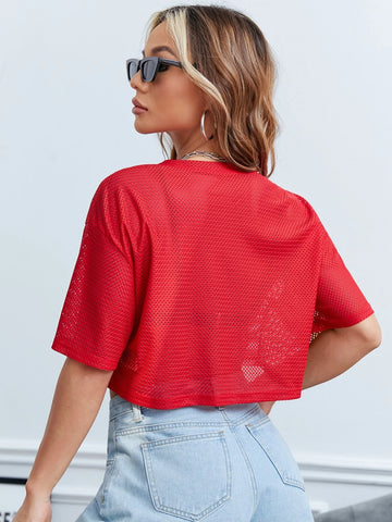EZwear Number Print Drop Shoulder Crop Tee
