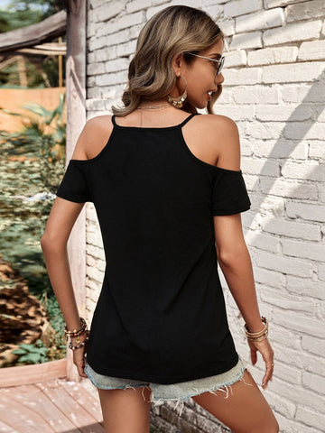 EMERY ROSE Cold Shoulder Solid Tee