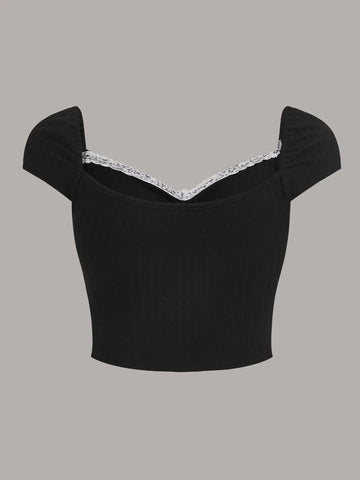 ICON Contrast Lace Ruched Bust Tee