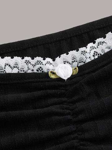 ICON Contrast Lace Ruched Bust Tee