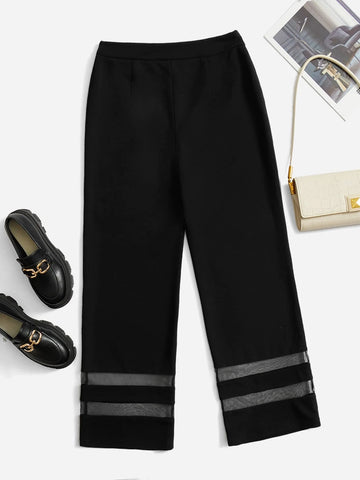 High Waist Mesh Insert Straight Leg Pants