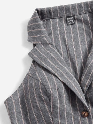 EZwear Notched Collar Striped Crop Top & Skirt Without Shirt