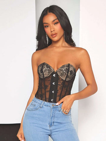 Backless Bustier Lace Tube Bodysuit
