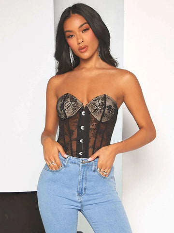 Backless Bustier Lace Tube Bodysuit