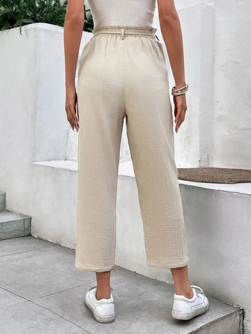 Frenchy Solid Drawstring Waist Cropped Pants