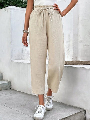 Frenchy Solid Drawstring Waist Cropped Pants