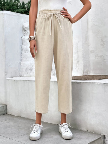 Frenchy Solid Drawstring Waist Cropped Pants