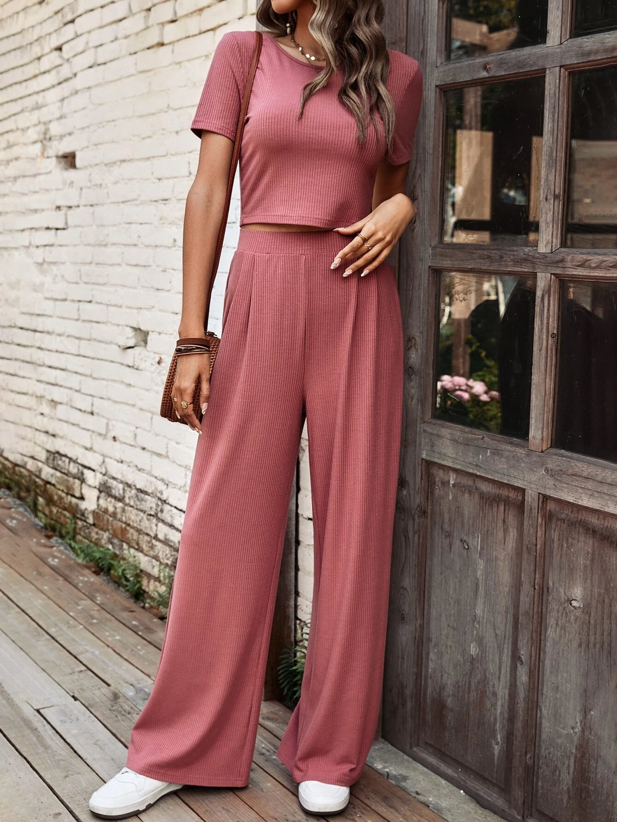 Solid Tee & Wide Leg Pants