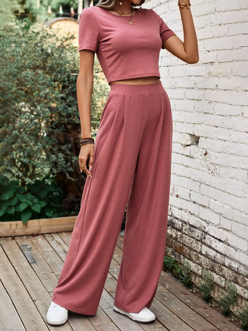 Solid Tee & Wide Leg Pants