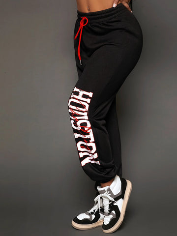 SXY Letter Graphic Drawstring Waist Sweatpants