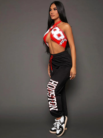 SXY Letter Graphic Drawstring Waist Sweatpants