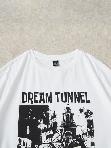 EZwear Butterfly & Slogan Graphic Drop Shoulder Tee