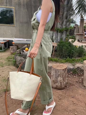 DAZY Solid Button Front Overall Jumpsuit Without Top