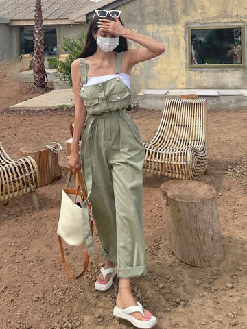 DAZY Solid Button Front Overall Jumpsuit Without Top