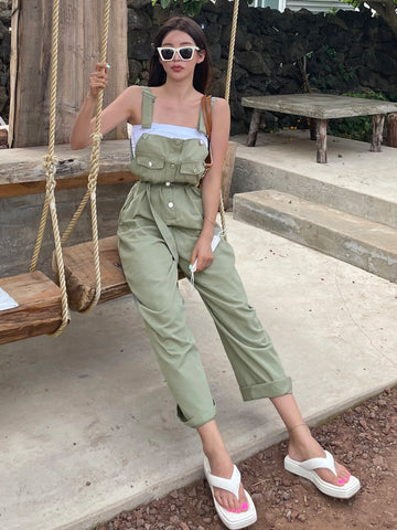 DAZY Solid Button Front Overall Jumpsuit Without Top