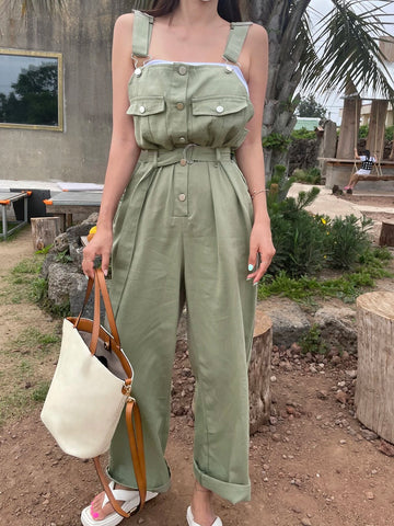 DAZY Solid Button Front Overall Jumpsuit Without Top