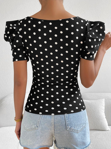Unity Polka Dot Print Puff Sleeve Tee