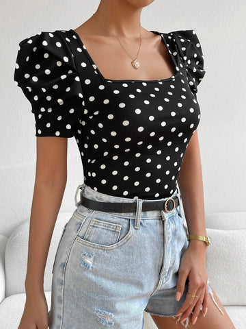 Unity Polka Dot Print Puff Sleeve Tee